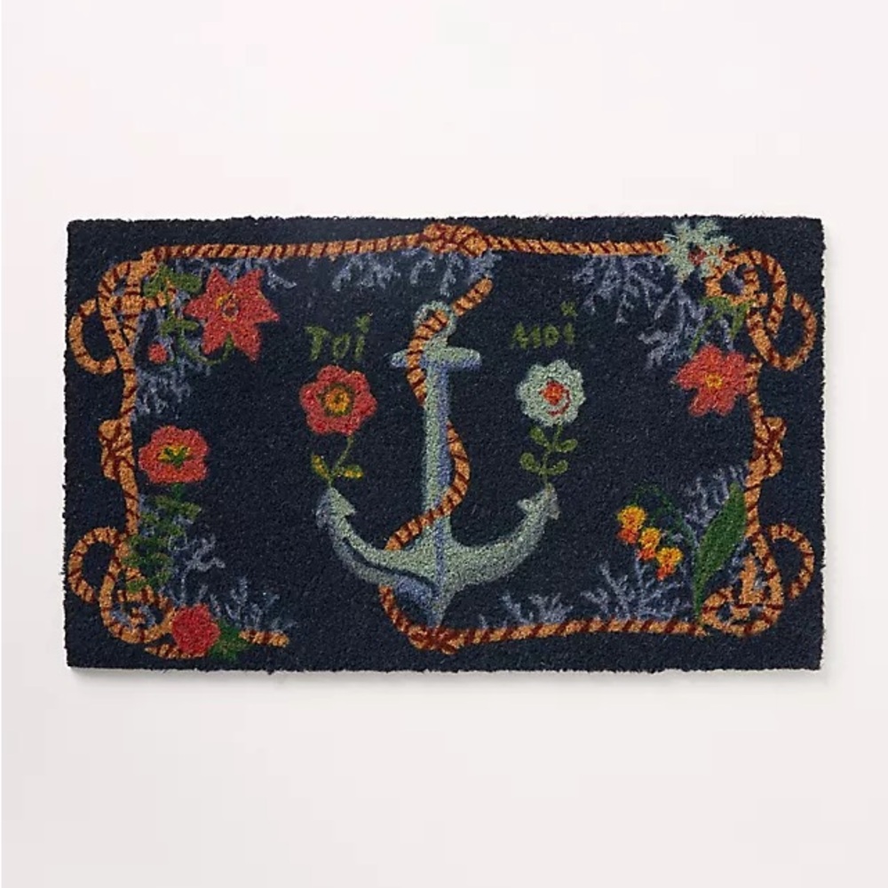 Anthropologie Nathalie Lete Anchor Printed Coir Doormat
